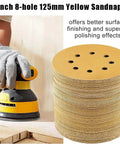5 Inch Yellow Sanding Discs With Hook And Loop Velcro Backing Set Of 50 Pieces Premium Aluminum Oxide for woodworking