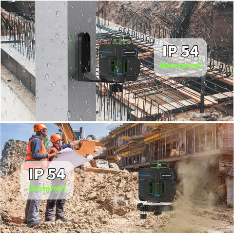 Self Leveling Laser Level With Three 360 Degree Lasers Horizontal And Two Vertical Cross Lines For Full Room Layout Green Cross Line Laser Tool With 100 Feet Range Easy On Off H And V Controls And Pro Grade Durable Construction, IP54 waterproof on site