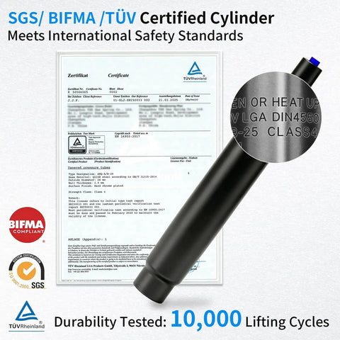 SGS/BIFMA/TÜV certified heavy duty gas cylinder, featuring a black finish and durable design for office chair height adjustments.
