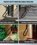Left Side Wall Mounted Handrail For 1 To 3 Steps, Heavy Duty U Shape Grab Bar, Non Slip Safety Handle For Garage Porch Garden Stair, 25 Inch Left Handed Black.
