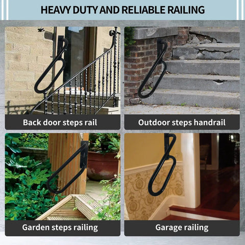 Left Side Wall Mounted Handrail For 1 To 3 Steps, Heavy Duty U Shape Grab Bar, Non Slip Safety Handle For Garage Porch Garden Stair, 25 Inch Left Handed Black.