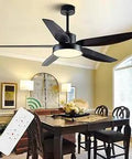 56 Inch Black Ceiling Fan With Light And Remote Control For Indoor Outdoor Use, installed in a modern dining room
