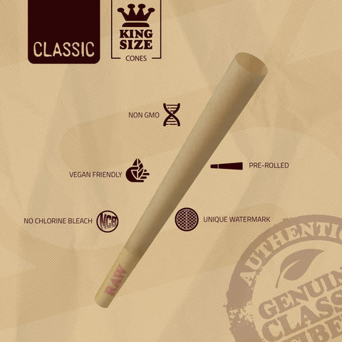 Classic King Size Pre Rolled Cones 50 Pack With Tips And Packing Tubes Included, eco-friendly slow burning paper cone