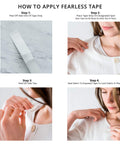 Instructions for using Double Sided Clothing Tape For All Day Hold Keeps Dresses Tops And Blouses In Place Clear Skin Safe Dress Tape