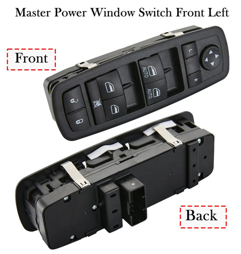 Front and back views of Power Window Switch For Jeep Cherokee 2015-2022 And Chrysler 200 2015-2017 Driver Side Master Window Control Replacement