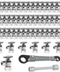50 Pack Angle Stop Valve Kit With Rugged Plumbing Wrench And Clean Decorative Escutcheon Plates for efficient water shutoff and plumbing maintenance.