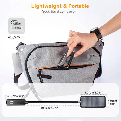 Gritin 9-LED rechargeable clip-on book light, black, side view showing clip for reading.