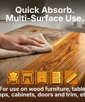Person applying Native Bee Wax Wood Polish And Conditioner Blended With Bright Orange Oil on wooden surface for shine.