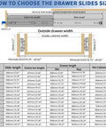Size chart and installation guide for 260 Lbs Heavy Duty Locking Drawer Slides Full Extension Ball Bearing Rails With Lock Side Mount Built To Last For Industrial Tool Boxes 22 Inch Pair Includes M5 Screws