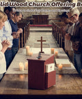 Built Tough Wooden Donation Box Keeps Church Offerings And Prayer Notes Totally Secure With Dual Keys And Smooth Hinged Lid Featuring Dark Mahogany Finish.