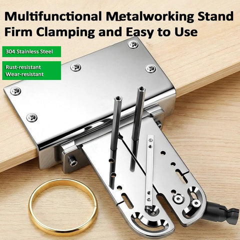Heavy Duty Adjustable Jaw Locking Tool Stainless Steel Bench Vise with ring holder, designed for jewelry making and engraving.