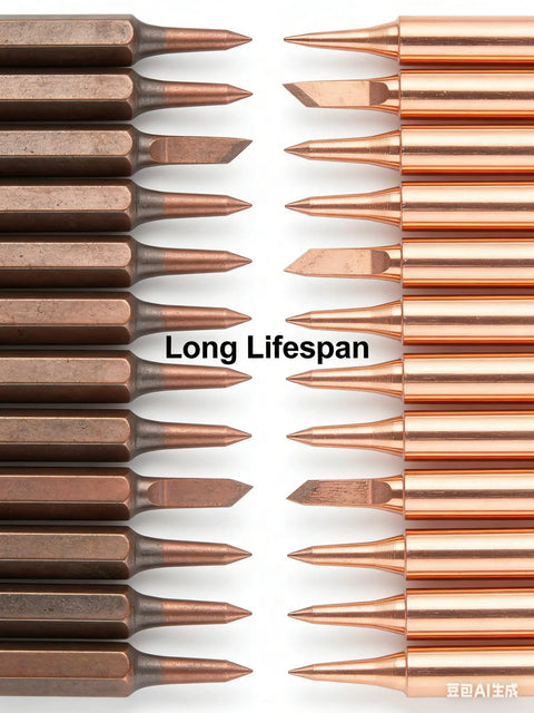 Six Piece Pure Copper Solder Tips Set For 936 Soldering Iron Handles Featuring Pointed Knife Horseshoe And Flat Tips