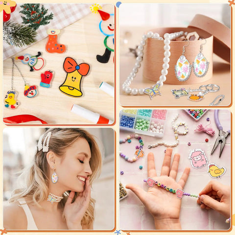 Shrink Plastic Craft Kit With 155 Pieces For DIY Jewelry And Keychains Includes 25 Shrinky Sheets 7.9x5.7in variety of projects