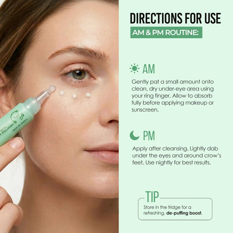 Woman demonstrating use of Top Shelf Peptide Eye Cream That Hits Different For Dark Circles And Fine Lines With Hyaluronic Acid And Vitamin B5.
