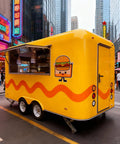 Mobile Food Truck And Snack Cart For Sale Featuring Custom Commercial Trailer Built For Coffee Stands And Burger Joints, bright yellow exterior.