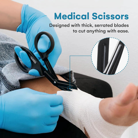 7.5 Inch Trauma Shears For Left Or Right Hand, Premium Stainless Steel Medical Scissors With Non Stick Coated Blades, Fluoride Coated Nurse Scissors, Durable Black Nursing Shears For Easy Cutting used to cut bandage on wrist