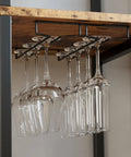 Close-up of goblet holder on Workhorse 45.3 Inch Baker Rack With Two Cabinets And Built In Power Outlet Industrial Style Shelf