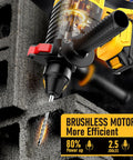 Cordless SDS Plus Rotary Hammer Drill With Brushless Motor, Safety Clutch, 4 Functions, 5 Drill Bits, Carrying Bag, Compatible With 20V Max Batteries For Concrete, Masonry, Wood, And Metal, Battery Not Included in action drilling a concrete block.