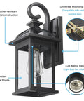 Outdoor Wall Light Sconce With Seeded Glass Weatherproof Aluminum Exterior Fixture for House Front Porch and Patio