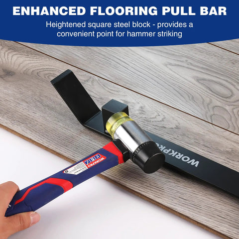 17 Inch Heavy Duty Pull And Pry Bar For Flooring Installation, Beefy Steel Construction With Soft Felt Backing To Protect Floors, Rust Resistant Leverage Tool For Quick Removal And Precise Planking. Used on laminate flooring with hammer