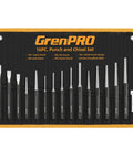 16 Piece Metal Punch And Chisel Set For Wood And Auto Projects With Precision Sharpened Edges, Heavy Duty And Impact Resistant