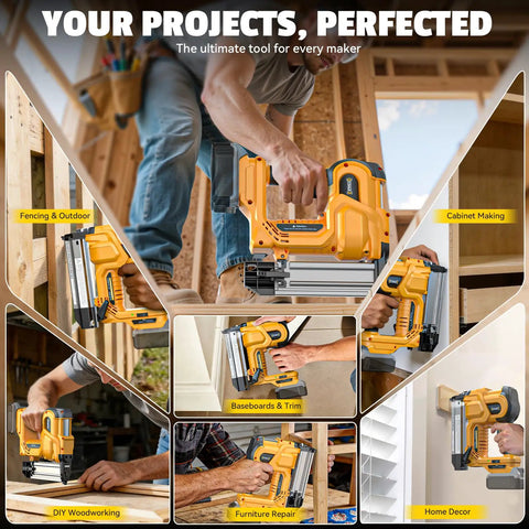 Built Damn Tough 18 Gauge Cordless Brad Nailer Runs Smooth With Dewalt 20V Batteries used for cabinet making and trim work.