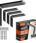 Solid As A Rock Eight Inch Countertop Support Brackets Premium Zinc Plated Heavy Duty Steel L Braces Four Pack on display with screws.