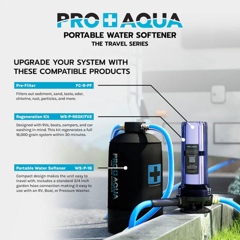 Portable 16,000 Grain Water Softener For RVs, Trailers, Boats And Mobile Washes, On The Go Hard Water Protection With Regeneration Kit