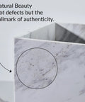 Lux Marble Wastebasket Real Stone Trash Can Rectangular Luxury Durable Bathroom Home Office Living Room Garbage Container With Sleek White Marble Look And Easy To Clean Finish showing close-up of marble texture and natural markings.