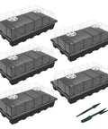 5-Set Seed Starter Tray Kits With Humidity Vented Domes And Bases For Durable Germination Trays Great For Seed Starting Indoor Gardening And Greenhouse Use Total 200 Cells shown with included tools