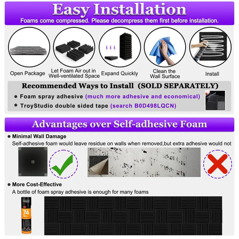 Installation guide for Silence The Studio Echo Dead In Its Tracks With These Thick High Density Sound Absorbing Foam Panels 12 Pack.