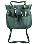 Front view of Garden Kneeler Seat With EVA Foam Pad, Folding Portable Stool And Kneeling Pad, Steel Tubing Build, Tool Pouch, Green.