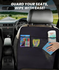 Backseat Car Seat Protector And Organizer Set Waterproof Kick Mats For Kids 2 Pack With Built In Storage Pockets Dirt Mud Scratch Guard And Easy Cleanup Travel Accessory For A Cleaner Ride installed with items in pockets
