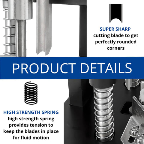 Built Tough Heavy Duty Corner Rounder Cutter Machine In Black With R6mm And R10mm Radius, showing spring mechanism and blade detail