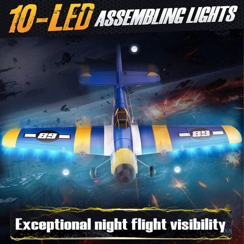 HQ089 RC Plane For Kids And Adults Easy To Fly Remote Control Airplane With LED Navigation Lights for night flight.