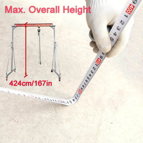 Heavy Duty 10.5 Foot Adjustable Gantry Crane With 4000 Lb Capacity, Height Range 9.85 To 13.9 Feet, portable measuring tape view