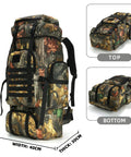 70L Tactical Camping Backpack For Outdoor Adventures, Rugged 600D Waterproof Oxford Rucksack With MOLLE, camo design, 75cm height