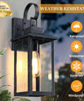 Large Outdoor Wall Lights Two Pack Matte Black With Clear Glass Modern Exterior Fixtures For Front Porch, weather-resistant design.