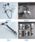 Before and after of cable setup using six inch black reusable cable ties for no fuss multi purpose cord organization, 60 pack.