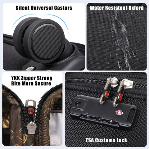 Softside Expandable Carry On Luggage With Four Spinner Wheels, Durable 21-Inch Suitcase Expands About 20 Percent, features TSA lock and water resistant material.