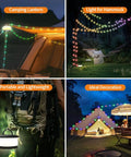 Collage of 3 In 1 Camping String Lights With Retractable RGB LEDs 19 Lighting Modes Quick 30s Recovery 32.8 Ft Of Outdoor Tent Lighting