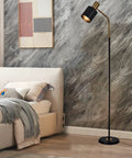 Tall 65 Inch Modern Industrial Floor Lamp With Black And Gold Copper Accents, 360 Degree Adjustable Lampshade, 12W E26 Bulb Included