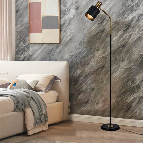 Tall 65 Inch Modern Industrial Floor Lamp With Black And Gold Copper Accents, 360 Degree Adjustable Lampshade, 12W E26 Bulb Included