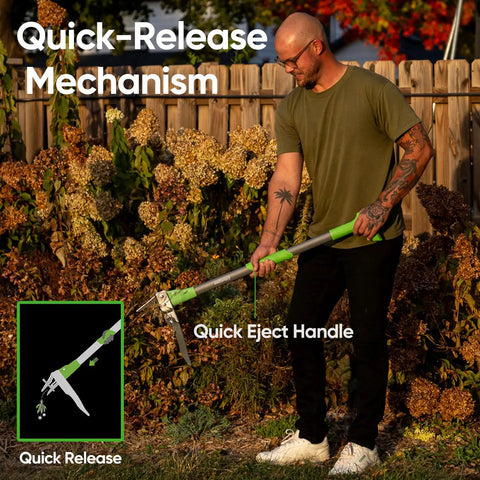 Heavy Duty Stand Up Weed Puller Tool With 40 Inch Handle 3 Claws And Fiberglass Foot Pedal Cast Iron Dandelion Weeder For Easy Weeding Without Bending Or Kneeling Built To Last Like A Boss with quick-release handle