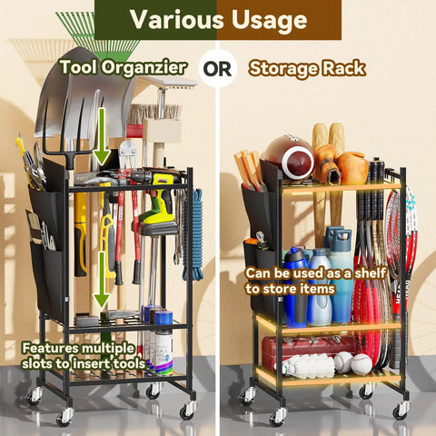 Rolling Garden Tool Organizer With Wheels, Beefy Heavy Duty Tool Tower Cart For Garage Or Shed, used for tools and storage.