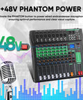 8 Channel DJ Audio Mixer With Reverb And Bluetooth Pro Grade Studio Quality Sound Console With USB Recording display with 48V.