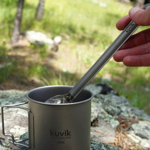Ultralight Titanium Camping Spoon For Backpacking And Hiking, 8.5 Inch Utensil Weighing 0.5oz in titanium cup outdoors