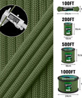 1200 Lb Paracord Rope 4.4mm Nylon Parachute Cord Spool Army Green 100 Ft 14 Strand Core Braided Sheath for Outdoor Use