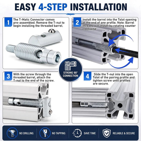 Heavy Duty T Slot Connectors For Aluminum Extrusion 40 mm Framing Hardware No Sweat DIY Setup 90 Degree Self Tapping Corner Brackets installation guide.