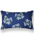 Coastal Lumbar Pillow Cover 12x20 Inches Water Repellent Outdoor Indoor Navy Blue Hydrangea Print Durable Polyester Front View